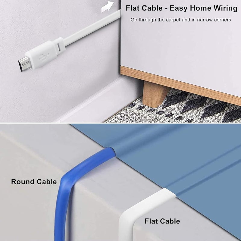 weishan 50ft Power Cable for Wyze Cam v4,Wyze Cam Pan v3,Wyze OG,Wyze Cam v3 and v3 Pro Security Cameras - 15m Long Flat Extension USB to Micro USB Charging Cord with L-Shaped Adapter, White - Image 4